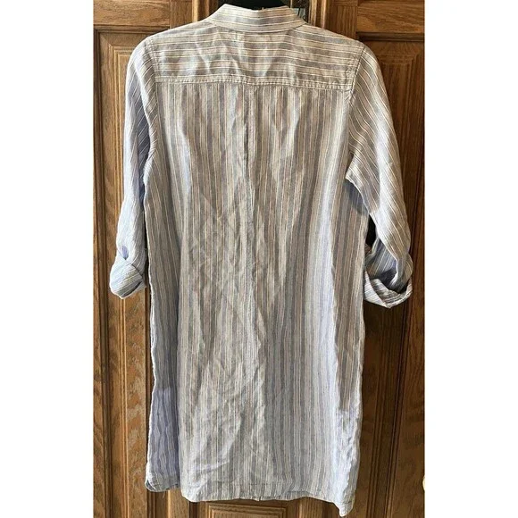J Jill Love Linen Shirt Dress Women's Size Small Blue Striped Pockets EUC - Picture 5 of 8